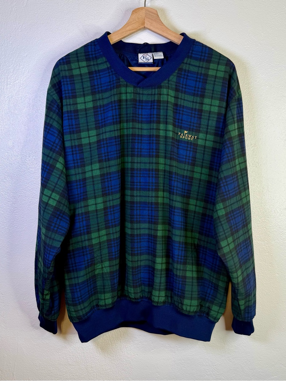 Fairway Sport Vintage 90s Tartan Plaid Golf Crewneck Windbreaker Pullover Large